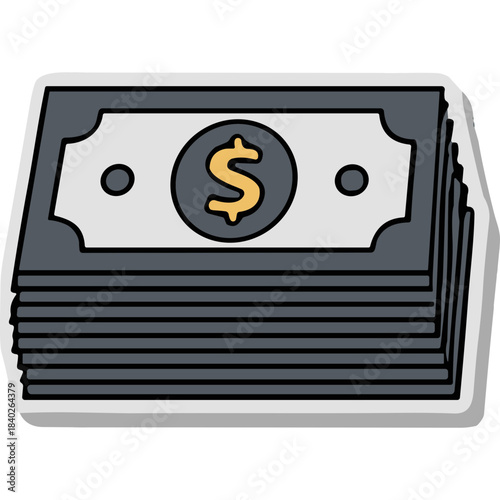 Stack of Banknotes Featuring a Dollar Sign in a Circle Realistic Illustration on White Background