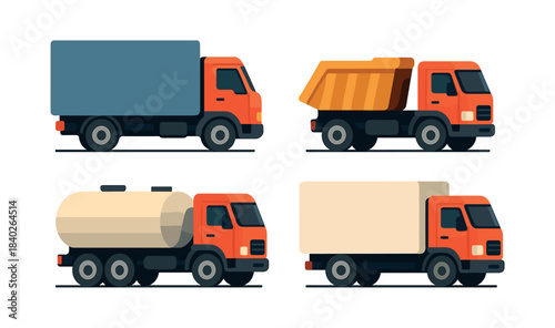 Trucks and cargo concept, flat vector illustration, delivery, transport vehicles