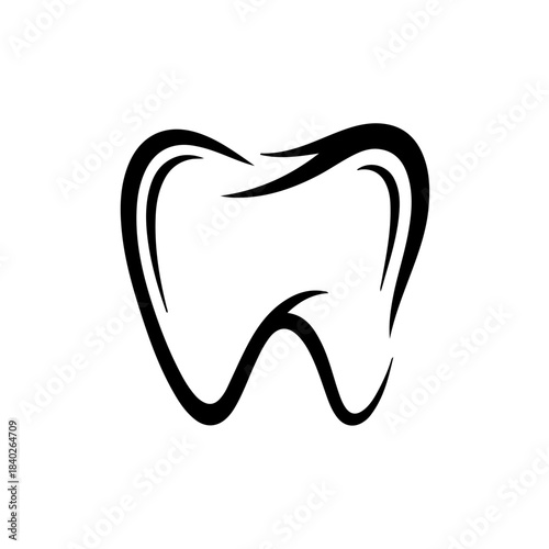 Stylized black outline illustration of a single human tooth, perfect for dentistry, oral care, and health awareness icons. isolated on transparent background