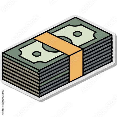 Stack of US Dollar Bills Tied With Orange Band Detailed Isometric Illustration With Shadow