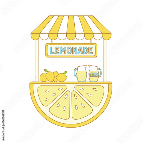Lemonade Stand Illustration with Fresh Lemons and Drinks.