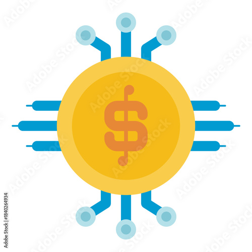 digital dollar money coin flat icon