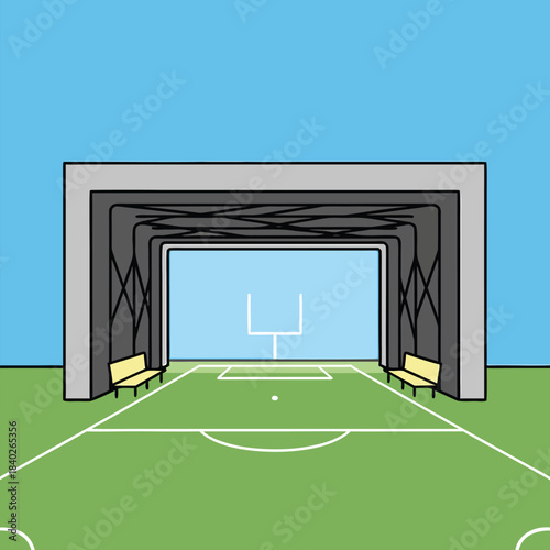 American Football Field Tunnel Illustration.
