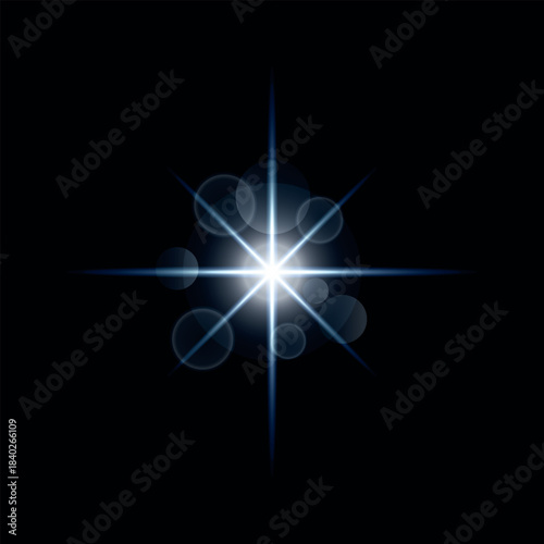 Sparkling star, vector glowing star light effect. Glitter magic star sparks, flare ignition