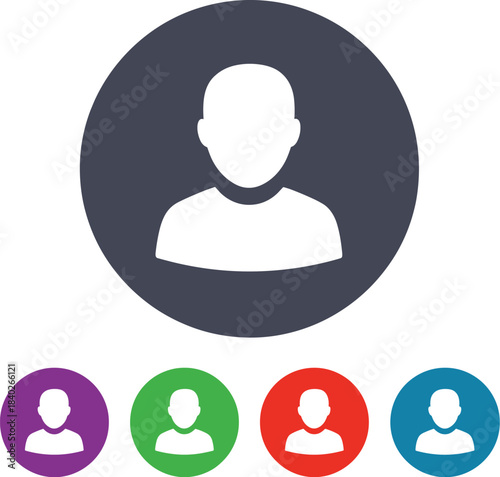 Multicolor User Profile Icons Set Featuring Silhouette Avatars in Circular Frames for Account Identification, UI Design, and Personalization Tools