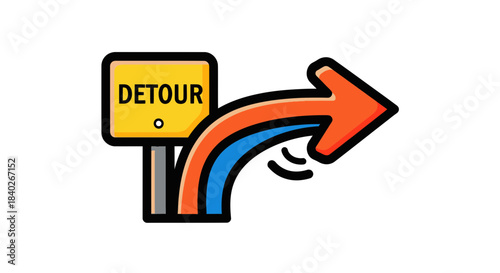 Navigational Road Sign With Detour Arrow, Directional Indicating Alternative Route
