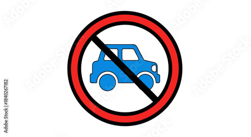 No Entry Sign Illustrating a Ban on Car Access and Vehicle Prohibition Display