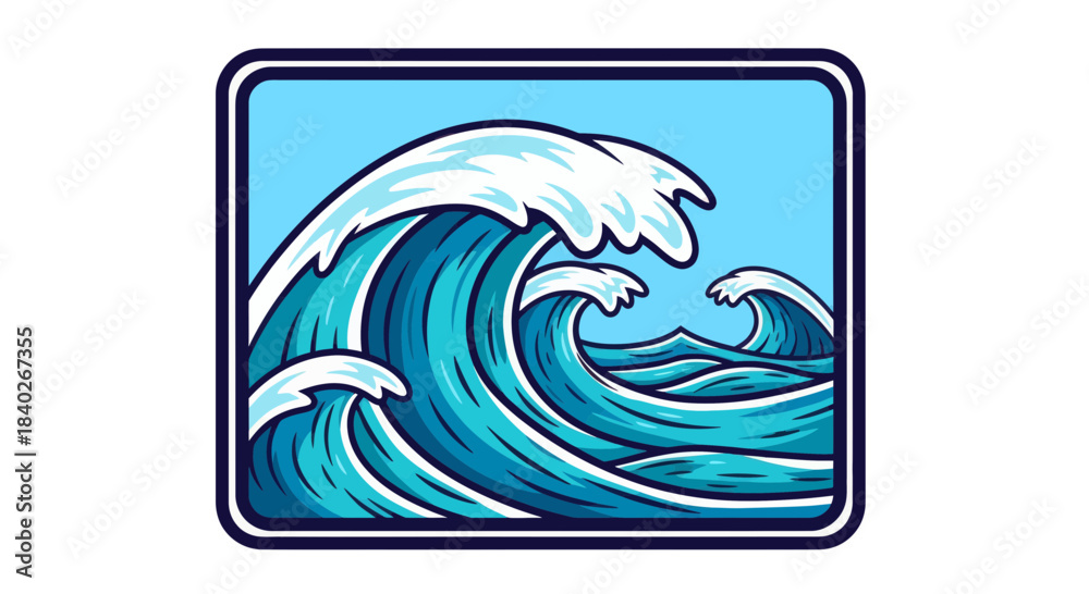 Obraz premium Oceanic Wave Crests In A Stylish, Distinctive, And Colorful Cartoon Design