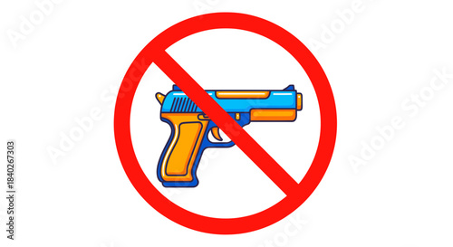 No Weapons Sign: Prohibition Symbol Depicting a Handgun, Crossed Out with Red Circle