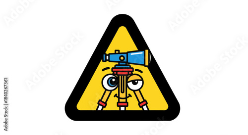Observational Surveying Tool Cartoon Character Inside a Warning Triangle Sign