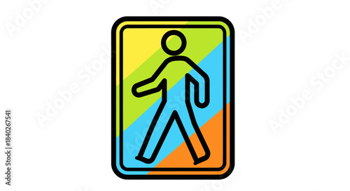 Pedestrian Crossing Sign In Vivid Color And Graphic Design Conceptual Representation