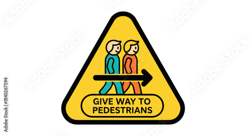Pedestrian Right-Of-Way Sign, Promoting Road Safety For People, Illustrated Icon