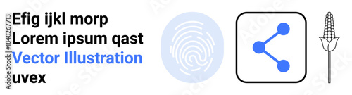 Digital security, technology, organic farming, data sharing, identity, abstract modernity. Fingerprint icon, share network corn icon. Digital security and technology-related concepts
