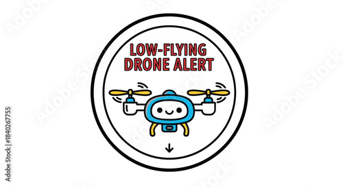 Low Flying Drone Alert Icon: Warning Sign for Drone Operation and Safety Awareness