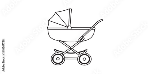 Baby stroller side view outline icon vector	
