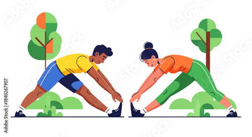 People Practicing Stretching Exercises Outdoors in The Park for Health and Wellness