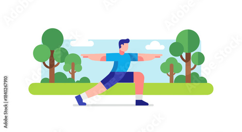 Man Practicing Yoga In The Park, Wellness And Healthy Lifestyle Outdoor Activity