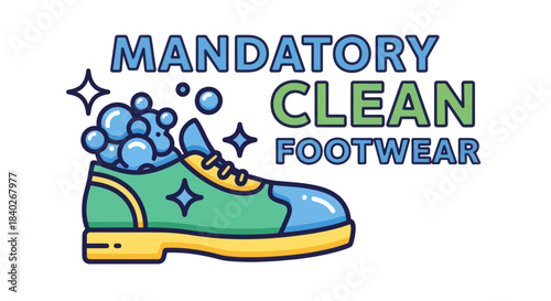 Mandatory Clean Footwear Sign Shows Importance of Sanitized Shoes for Healthcare Purposes