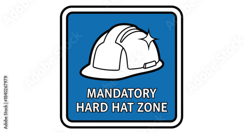 Mandatory Construction Safety Sign Illustrating Hard Hat Zone Warning Symbol