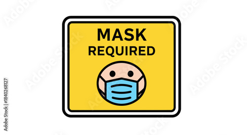 Mandatory Mask Usage Sign Displayed on a Yellow Square Isolated on White Background