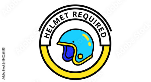 Mandatory Protective Headwear Symbol With Stylish Helmet Imagery On White Background