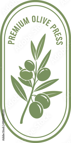 Elegant green premium olive press logo for quality oil products vector illustration