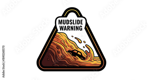 Mudslide Hazard Warning Sign Depicting A Car Swamped By A Muddy Landslide Situation