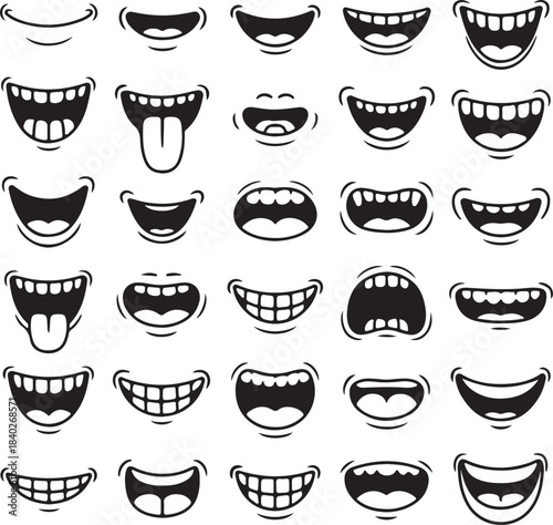 Collection of Mouth Expressions in Black and White