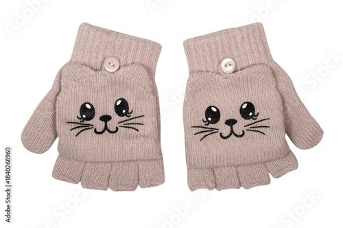 grey kity gloves for a baby girl isolated on a white background