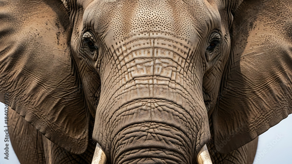 Fototapeta premium Close-up of Elephant Face Highlighting Texture and Wrinkles