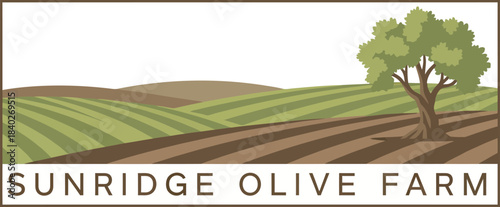 Sunridge Olive Farm official logo illustrating scenic agricultural fields and olive grove vector illustration 