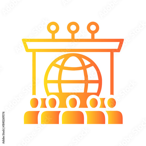 a flat gradient outline icon of a global conference for web and graphic design