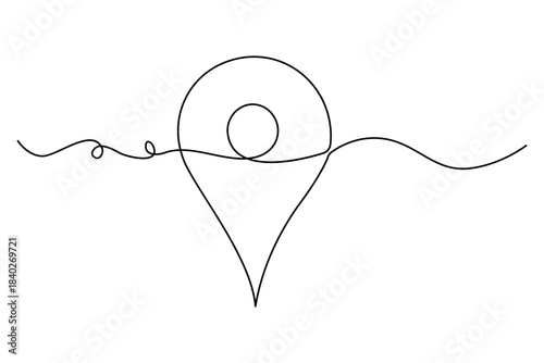 Continuous one line drawing of a map pin location icon in simple minimalist outline style
