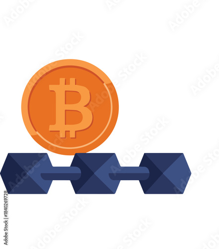 Bitcoin symbol and chain link icon representing cryptocurrency and decentralized finance technology