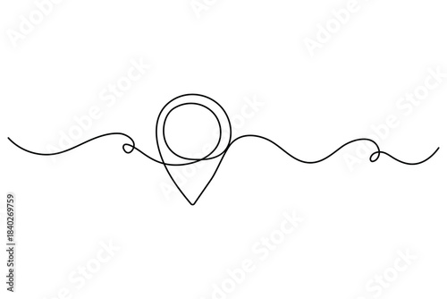Continuous one line drawing of a map pin location icon in simple minimalist outline style
