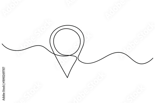 Continuous one line drawing of a map pin location icon in simple minimalist outline style
