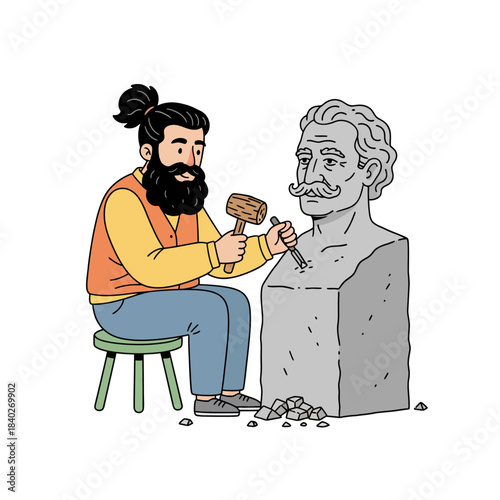Sculptor carving a stone bust  sculptor, carving, statue, bust, art, artist