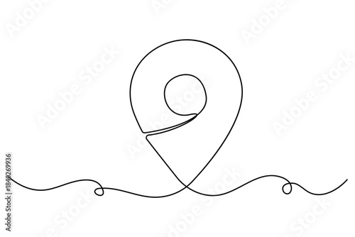 Continuous one line drawing of a map pin location icon in simple minimalist outline style
