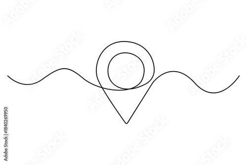 Continuous one line drawing of a map pin location icon in simple minimalist outline style

