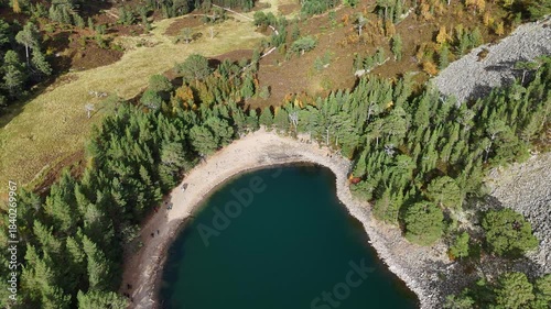 aerial view of the green loch in the cairngorms of scotland.