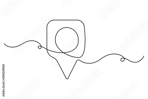 Continuous one line drawing of a map pin location icon in simple minimalist outline style
