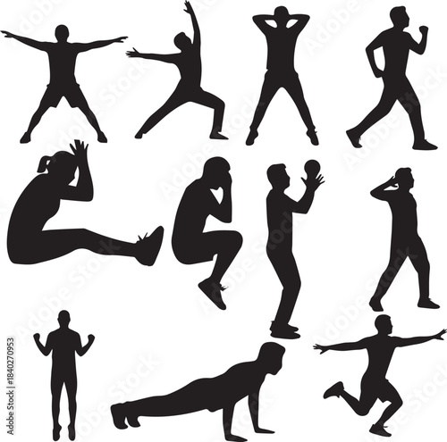 Collection of Silhouettes of People Exercising and Performing Various Sports Activities