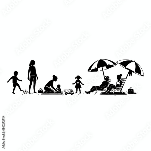 Family at the beach silhouette  beach, family, silhouette, vacation, summer