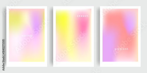 Spring and summer soft pastel gradient background. Set of trendy modern style poster template background designs for greetings, social media, flyers, banners.