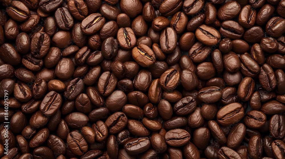 Obraz premium 背景素材 敷き詰められたリアルなコーヒー豆 Background Piled up Realistic Coffee beans （Generative AI）