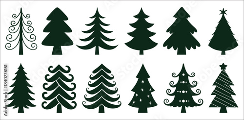 A festive, joyful, and holiday themed Christmas Tree silhouettes vector icon.