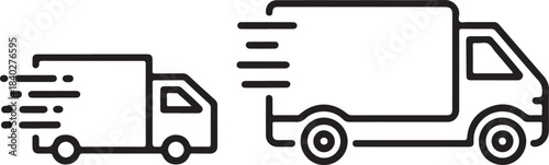 Delivery truck and van line icon set.Fast delivery truck icon line style vector. Express delivery trucks icons. Cargo vehicle and transportation symbols for logistics, shipping services, and freight.