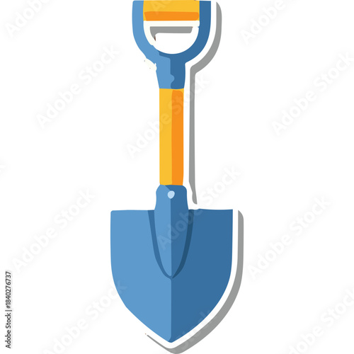 Stylized Illustration of a Blue Spade Shovel with Yellow and Orange Handle Isolated on a Black Background Simple Flat Design Garden Tool for Digging and Soil Movement