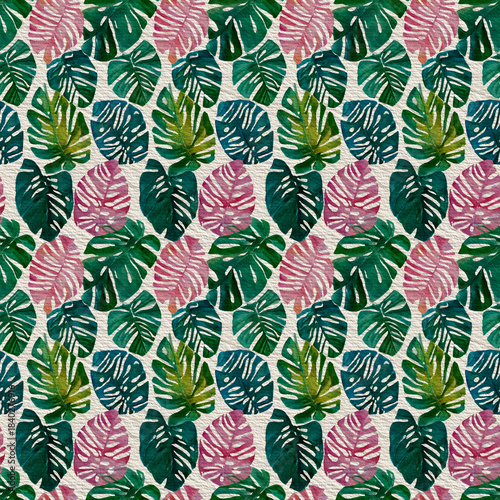 Watercolor Colorful Monstera Leaf Pattern