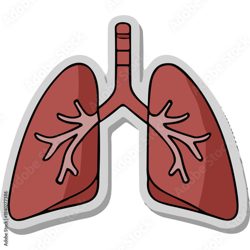 Stylized Medical Illustration of Human Lungs and Trachea in Red and White Tones Against a Black Background Emphasizing Respiratory System Anatomy and Health Concepts